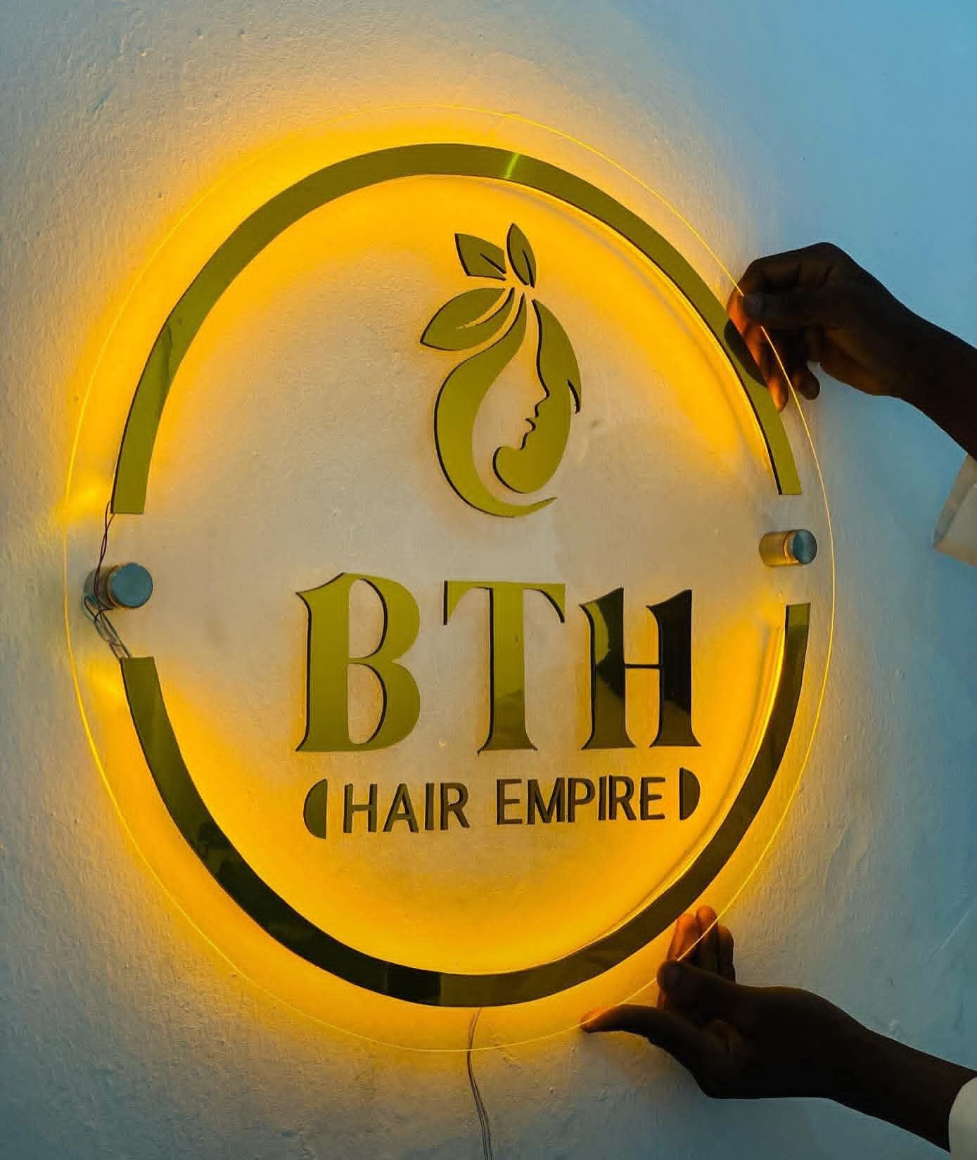 Transparent Gold Acrylic Edge-Lit Crest Sign & Warm LED Faux-Neon Logo Display