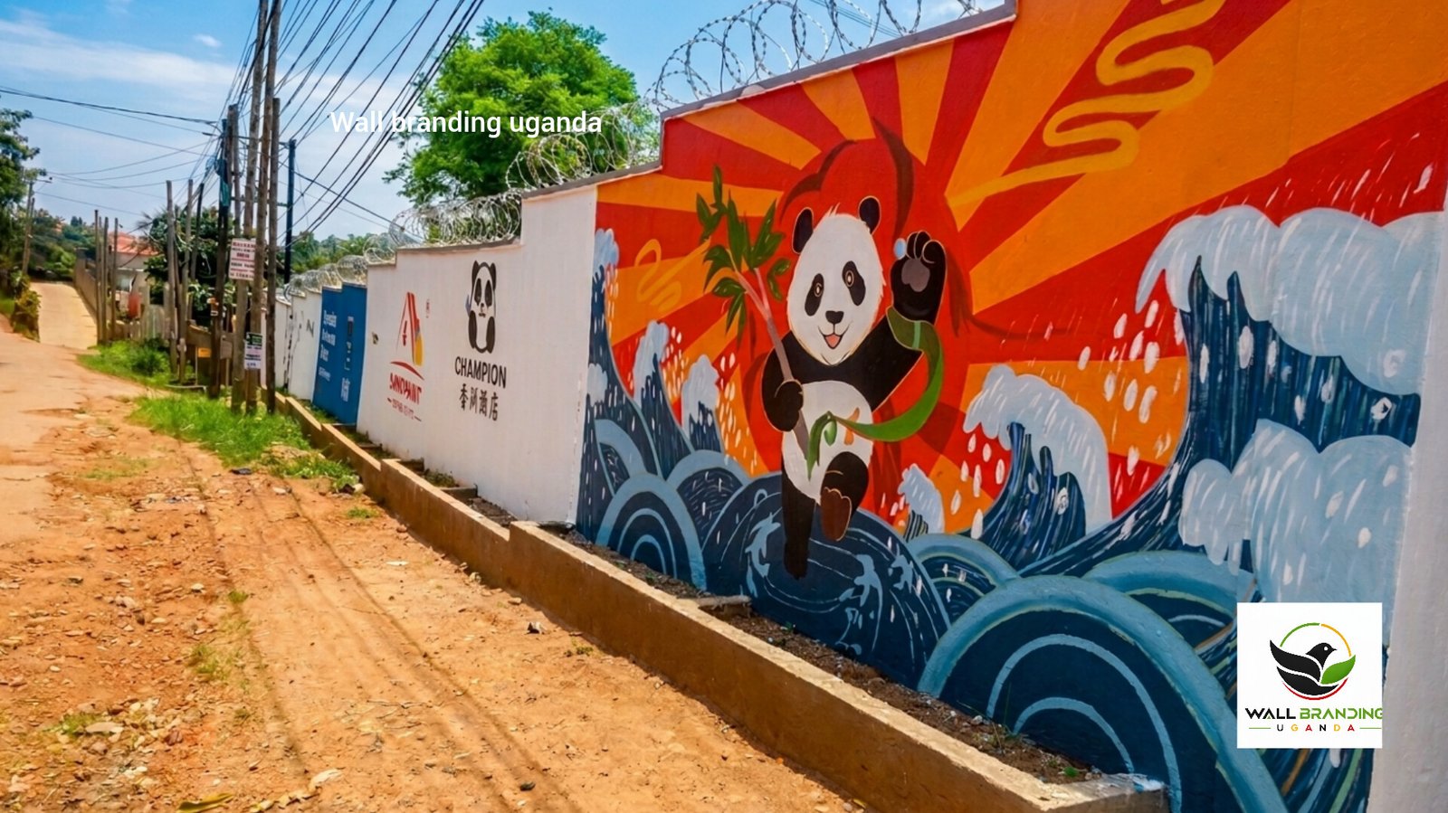 Perimeter fence wall mural painting and artistic commercial branding in Uganda