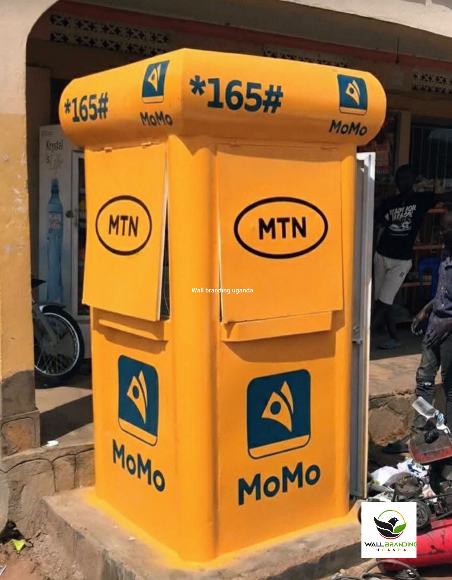 Commercial Outdoor Kiosk Branding & Surface Painting – MTN MoMo Agent Kiosks, Uganda